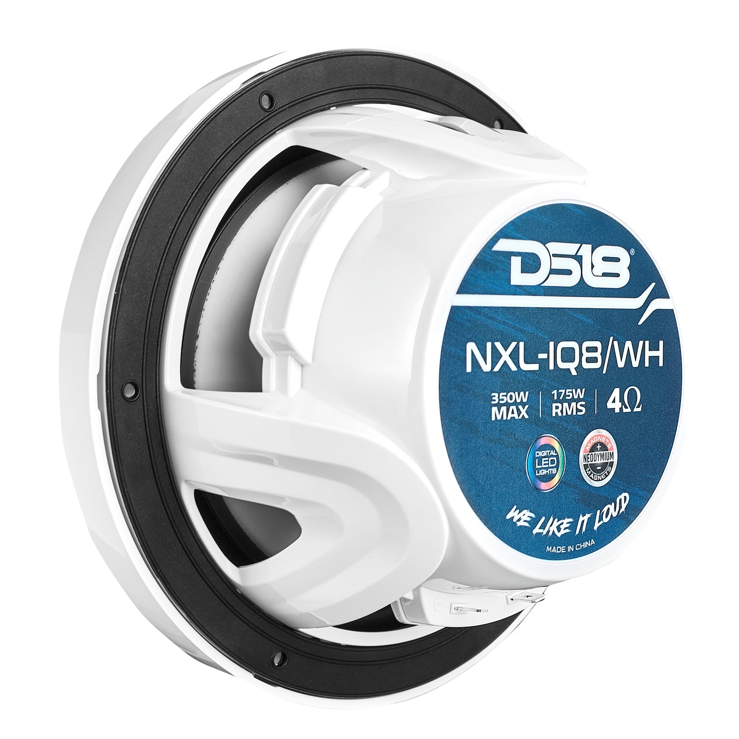 NXL 8" 2-Way Coaxial Marine Speaker with Bullet Tweeter and Digital Led Lights | 175W RMS 4-Ohm - DS18