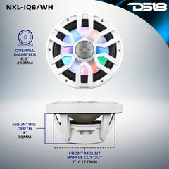 NXL 8" 2-Way Coaxial Marine Speaker with Bullet Tweeter and Digital Led Lights | 175W RMS 4-Ohm - DS18