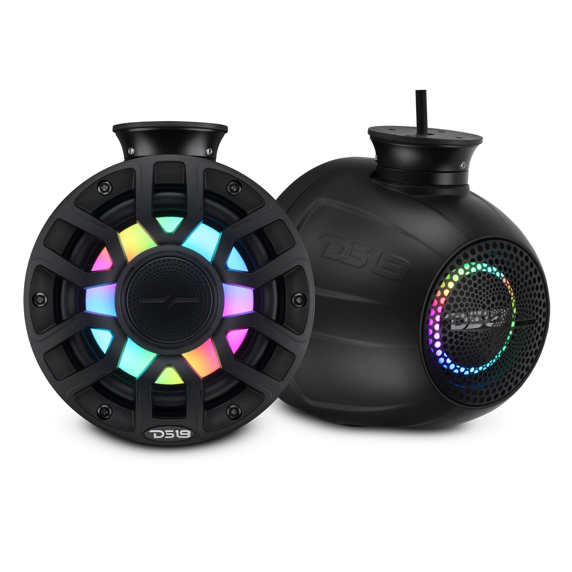 6.5" NXL-iQ Marine Short Tower Coaxial Speakers with Digital LED Lights, 150W RMS, 300W Max, 4-Ohm - DS18