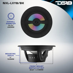 Luxury 8” 2-Way Marine Coaxial Speaker with Digital LED Lights and Flush Magnetic Mount Grille | 175W RMS 4-Ohm - DS18