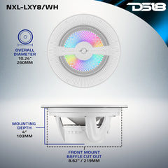 Luxury 8” 2-Way Marine Coaxial Speaker with Digital LED Lights and Flush Magnetic Mount Grille | 175W RMS 4-Ohm - DS18