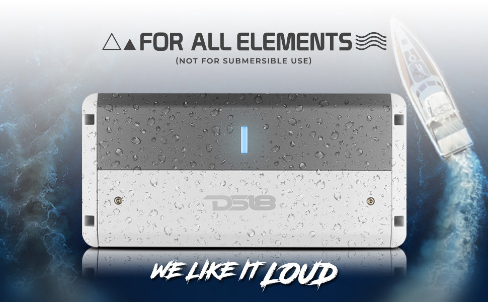 NXL 2-Channel Full-Range Class D IPX5 Marine Amplifier | 2 x 250W RMS @ 4-Ohm - DS18