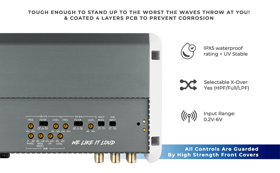 NXL 5-Channel Full-Range Class D IPX5 Marine Amplifier | 4 x 150W @ 4-Ohm and 1 x 600W RMS @ 2-Ohm - DS18