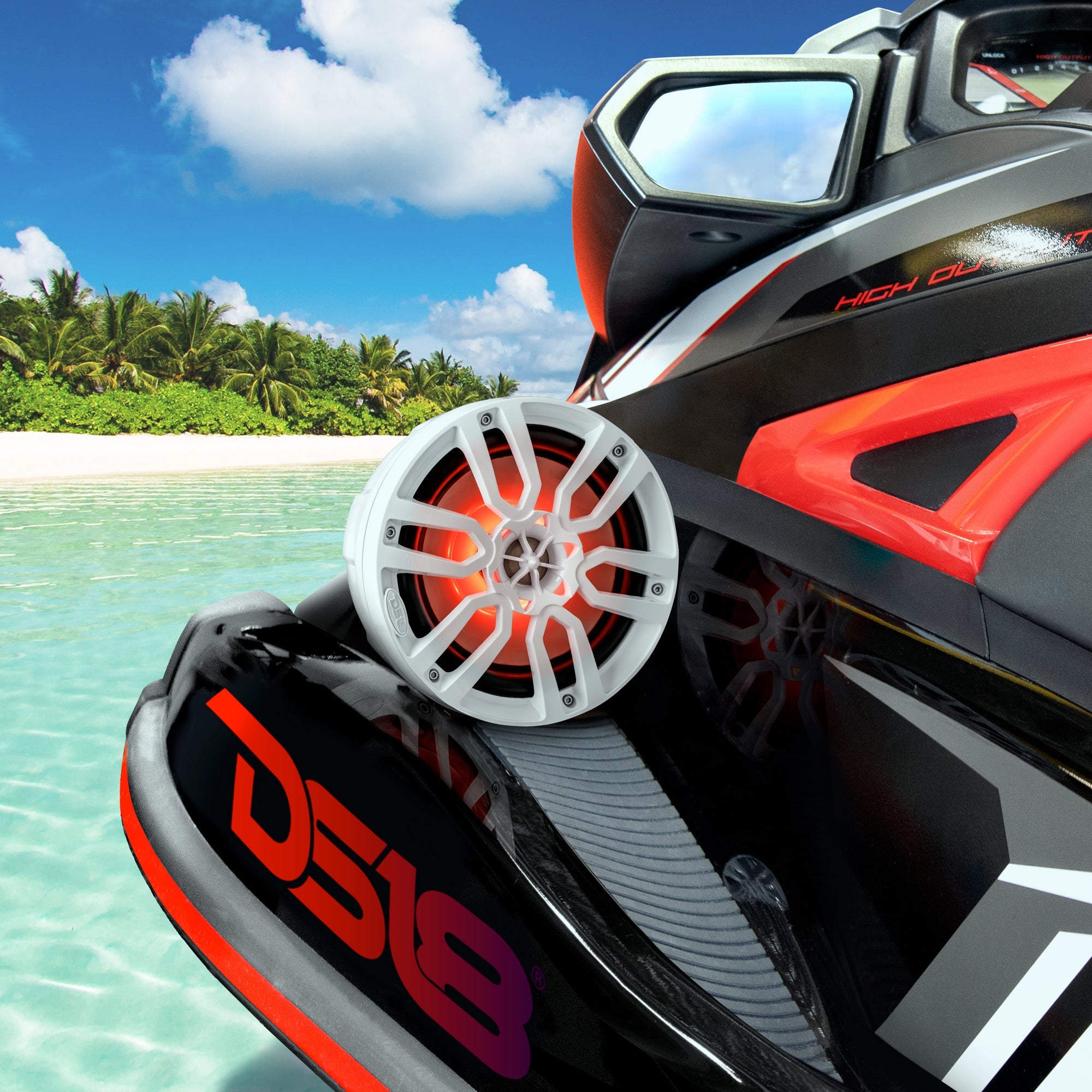 NXL 8" Pod 375W Speaker with Integrated RGB LED Lights (Pair) - Perfect for Jet Skis - DS18