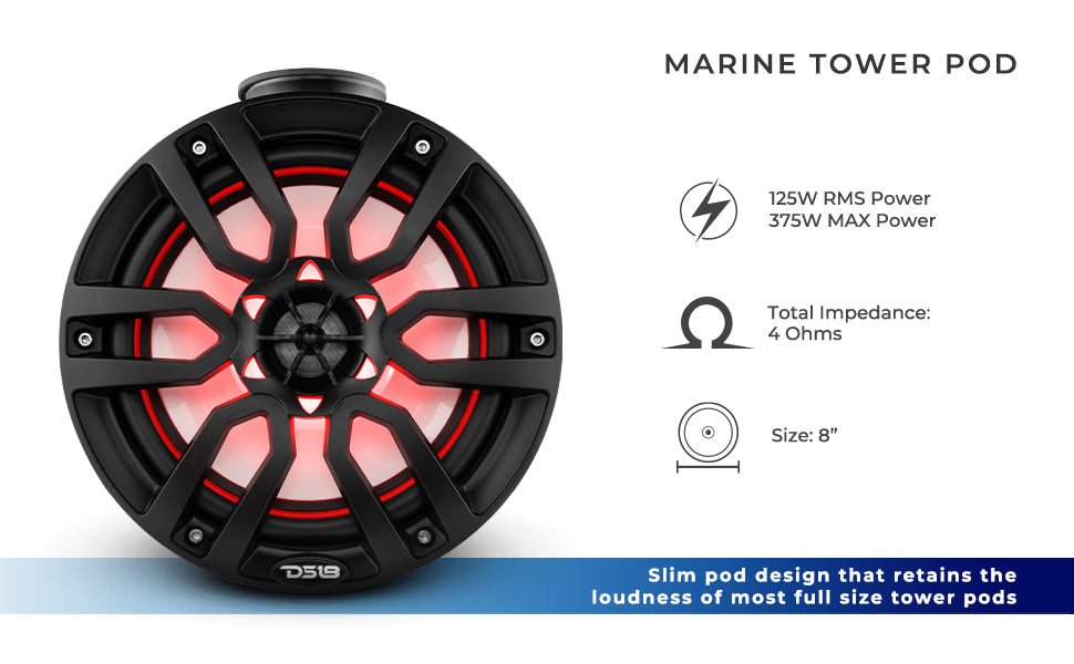 NXL 8" Pod 375W Speaker with Integrated RGB LED Lights (Pair) - Perfect for Jet Skis - DS18