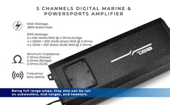 NXL 5-Channel Full-Range Class D IP67 Marine and Powersports Amplifier 4 x 150 @ 4-Ohm and 1 x 600 @ 2-Ohm Watts Rms - DS18