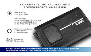 NXL 2-Channel Full-Range Class D IP67 Marine and Powersports Amplifier 2 x 180 Watts Rms @ 4-Ohm - DS18