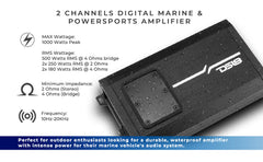 NXL 2-Channel Full-Range Class D IP67 Marine and Powersports Amplifier 2 x 180 Watts Rms @ 4-Ohm - DS18