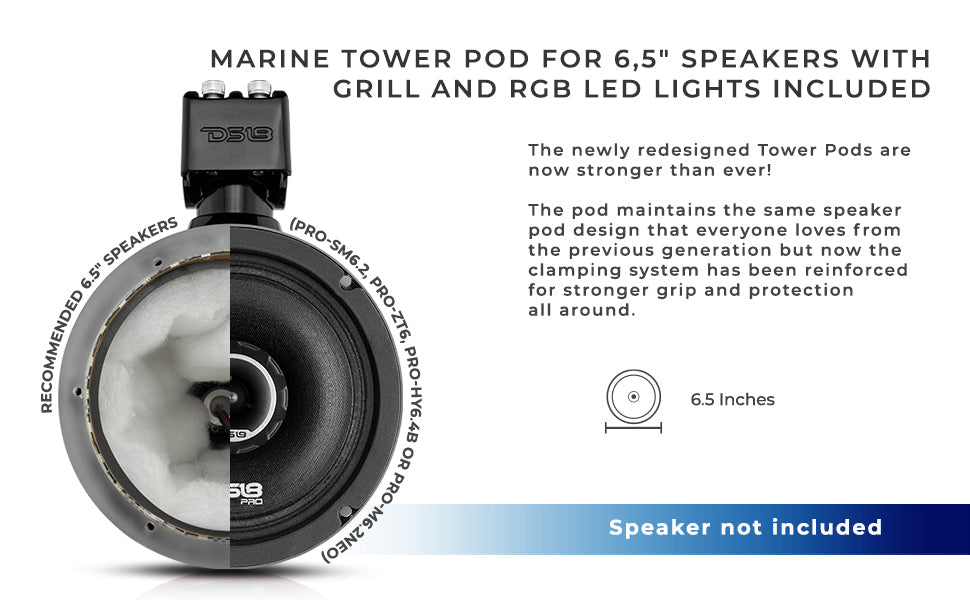 NXL 6.5" Marine and Powersports Empty Tower LED RGB Lights -White - DS18