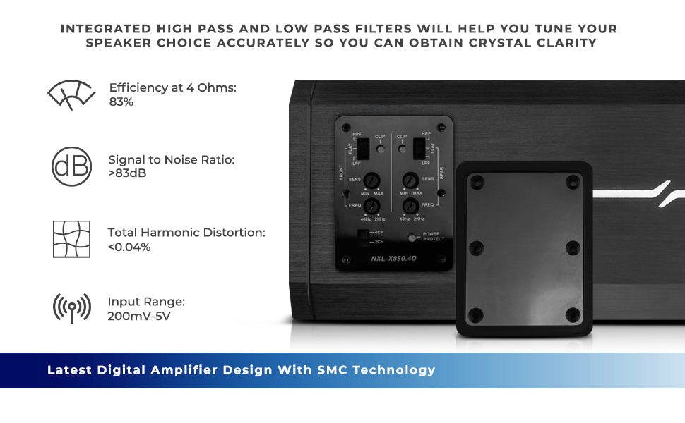 NXL 4-Channel Full-Range Class D IP67 Marine and Powersports Amplifier 4 x 200 Watts Rms @ 4-Ohm - DS18