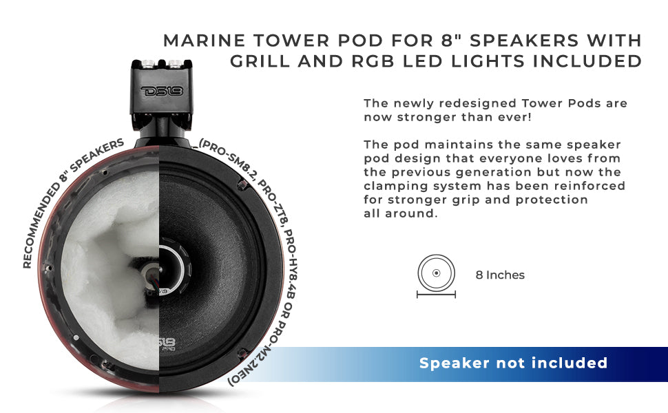 NXL 8" Marine and Powersports Empty Tower LED RGB Lights -Black - DS18