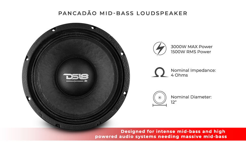 PANCADÃO Mid-Bass Loudspeaker 12" 1500 Watts Rms 4-Ohm - DS18