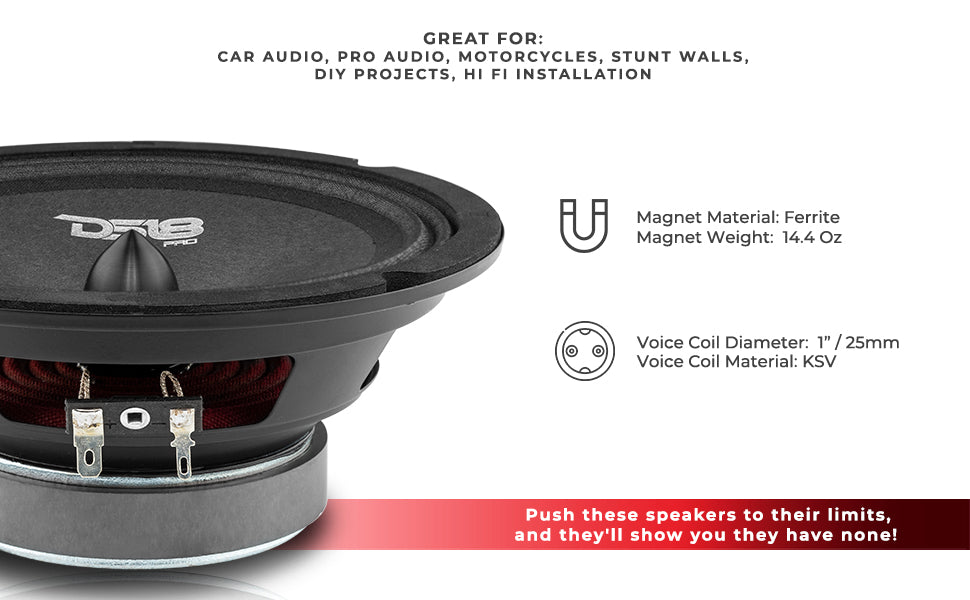 DS18 PRO-B6.4 6.5" Mid-Range Car Audio Loudspeaker with Bullet 120 Watts 4-Ohm - DS18
