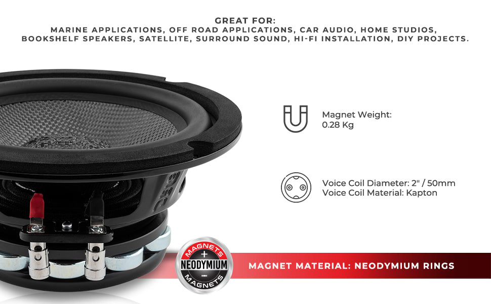 PRO 6.5" Neodymium Carbon Fiber Water resistant Cone Mid-Bass Loudspeaker 250 Watts Rms 4-Ohm - DS18