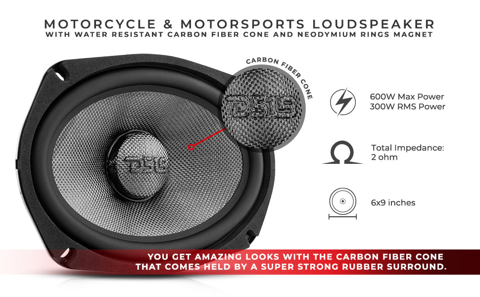 PRO 6x9" Neodymium Carbon Fiber Water resistant Cone Mid-Bass Loudspeaker 300 Watts Rms 2-Ohm - DS18