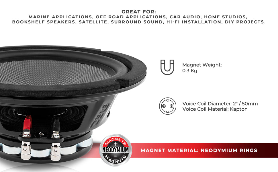 PRO 8" Neodymium Carbon Fiber Water resistant Cone Mid-Bass Loudspeaker 300 Watts Rms 4-Ohm - DS18