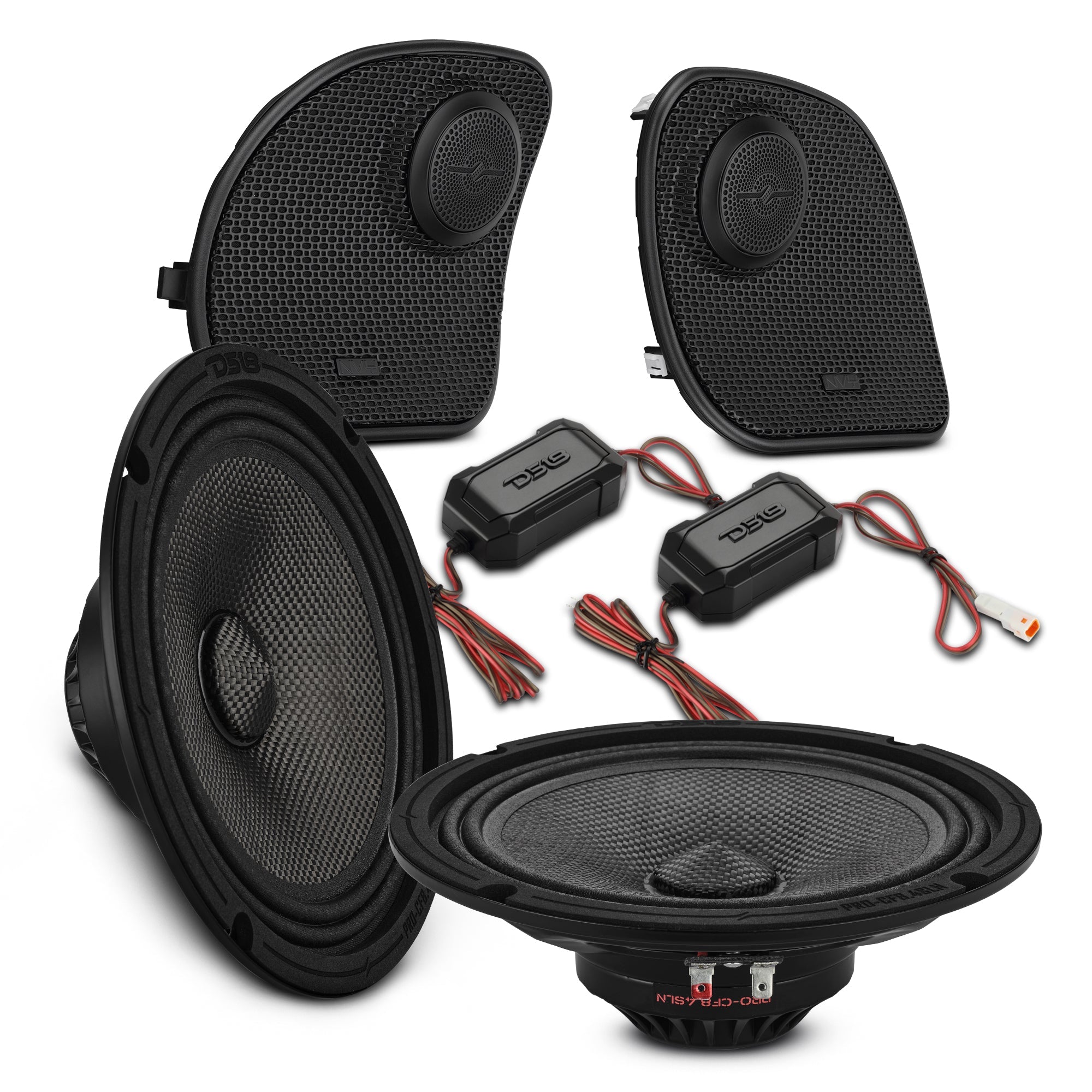 Harley-Davidson Road Glide 2014–2023 Front Stage Audio Upgrade Kit | 6.5" Slim Midrange Speakers + Bullet Tweeter NVY Grilles