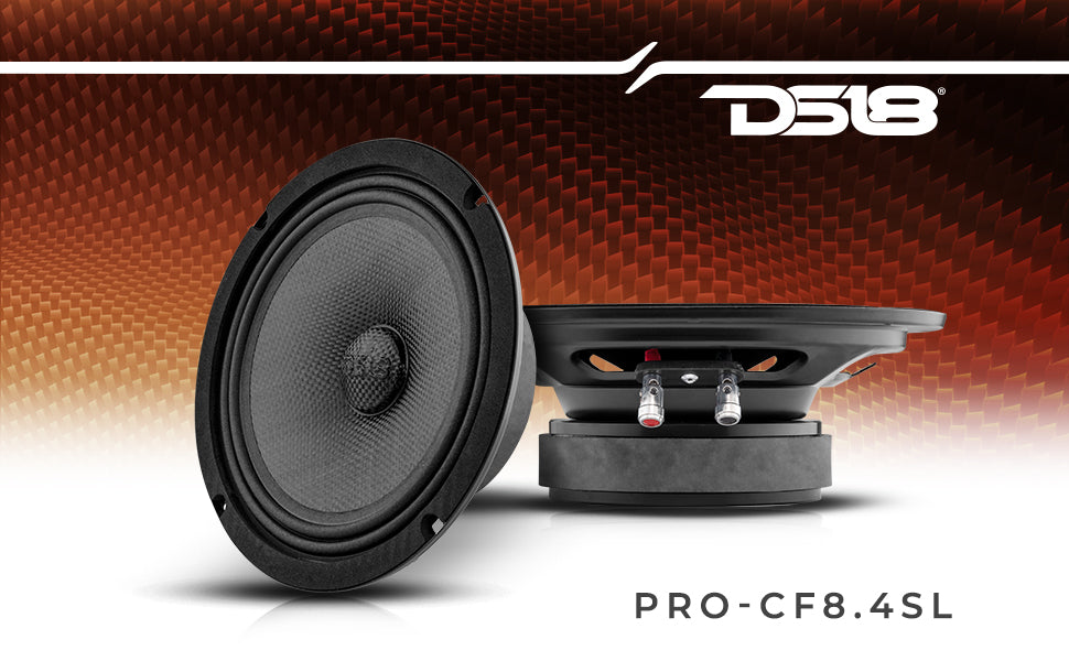 PRO 8" Shallow Carbon Fiber Water resistant Cone Mid-Bass Loudspeaker 275 Watts Rms 4-Ohm - DS18