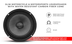PRO 8" Shallow Carbon Fiber Water resistant Cone Mid-Bass Loudspeaker 275 Watts Rms 4-Ohm - DS18