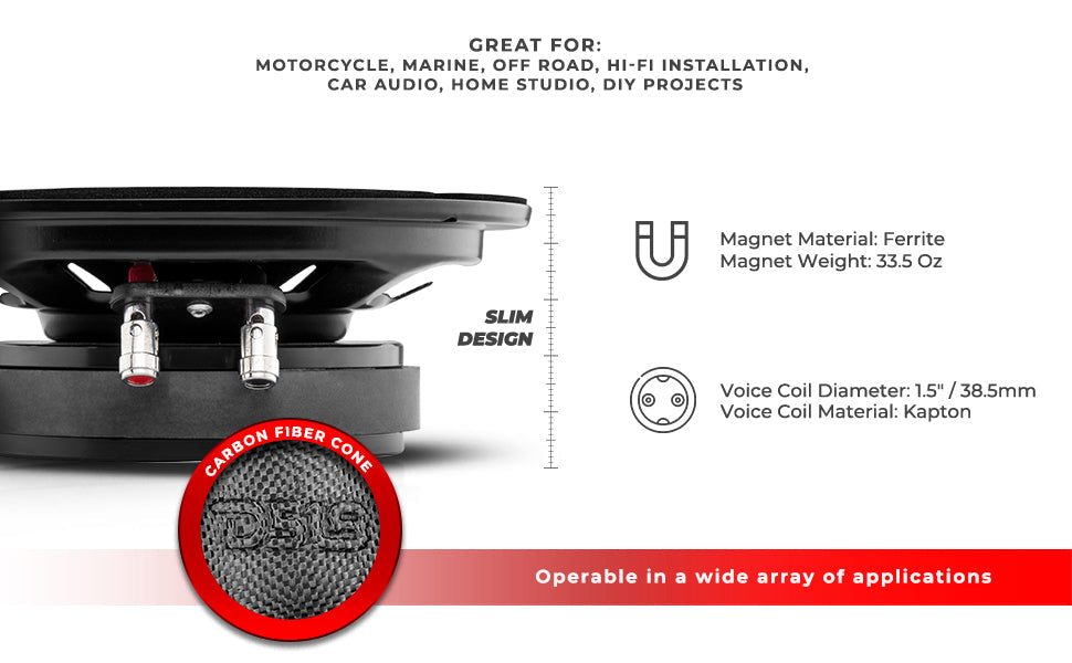PRO 8" Shallow Carbon Fiber Water resistant Cone Mid-Bass Loudspeaker 275 Watts Rms 4-Ohm - DS18