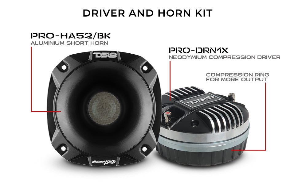 2" Throat Bolt On Neodymium Driver with Spacer, 2" Throat Titanium Voice Coil 640 Watts and PRO-HA52/BK Horn 680 Watts 118dB