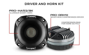 2" Throat Bolt On Neodymium Driver with Spacer, 2" Throat Titanium Voice Coil 640 Watts and PRO-HA52/BK Horn 680 Watts 118dB