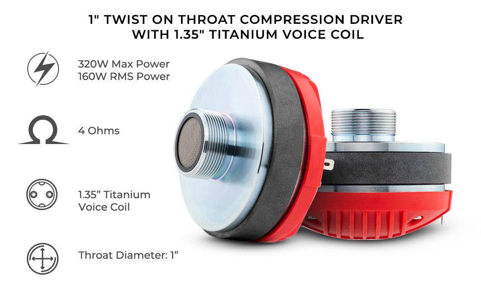 1" Throat Twist on Driver 160 Watts 1.35" Titanium Vc 4-Ohm - DS18