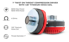 1" Throat Twist on Driver 160 Watts 1.35" Titanium Vc 4-Ohm - DS18