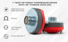 1" Throat Twist on Driver 200 Watts 1.35" Titanium Vc 8-Ohm - DS18