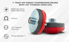 1" Throat Twist on Driver 300 Watts 1.75" Titanium Vc 8-Ohm - DS18