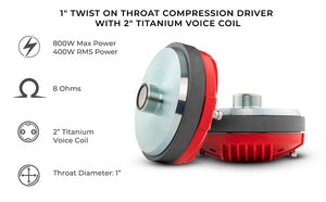 1" Throat Twist on Driver 400 Watts 2" Titanium Vc 8-Ohm - DS18