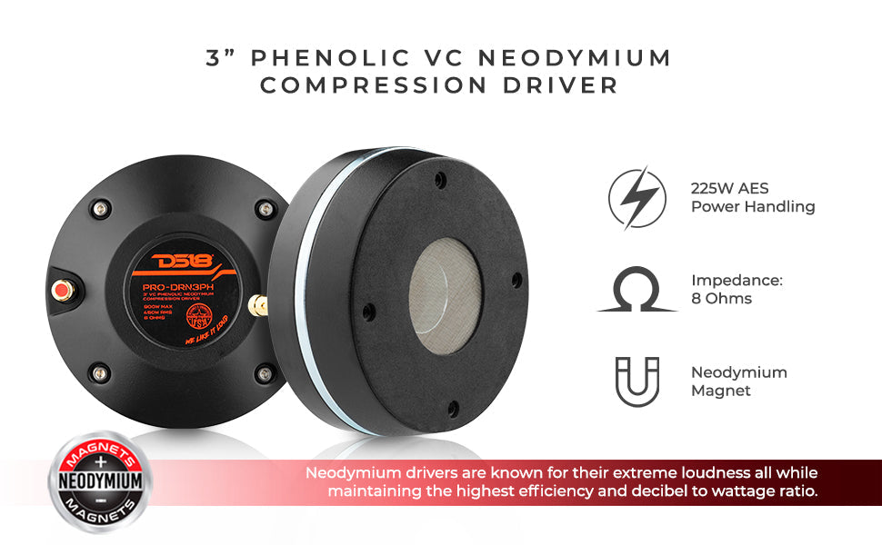 2" Throat Bolt on Neodymium Driver 450 Watts 3" Phenolic Vc 8-Ohm - DS18