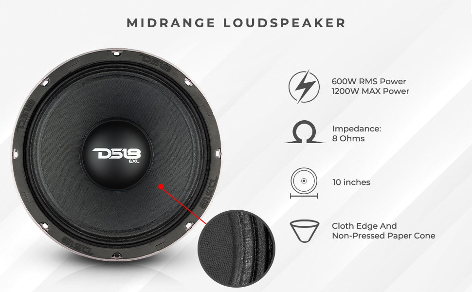 DS18 PRO-EXL108 10" Mid-Range Loudspeaker 1200 Watts 8-Ohm - DS18