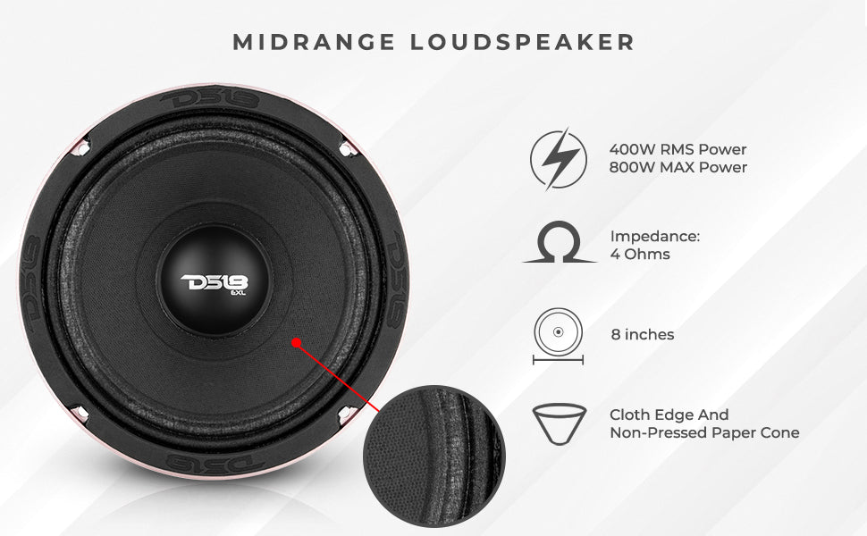 PRO-EXL 8" Mid-Range Loudspeaker 400 Watts Rms 4-Ohm - DS18