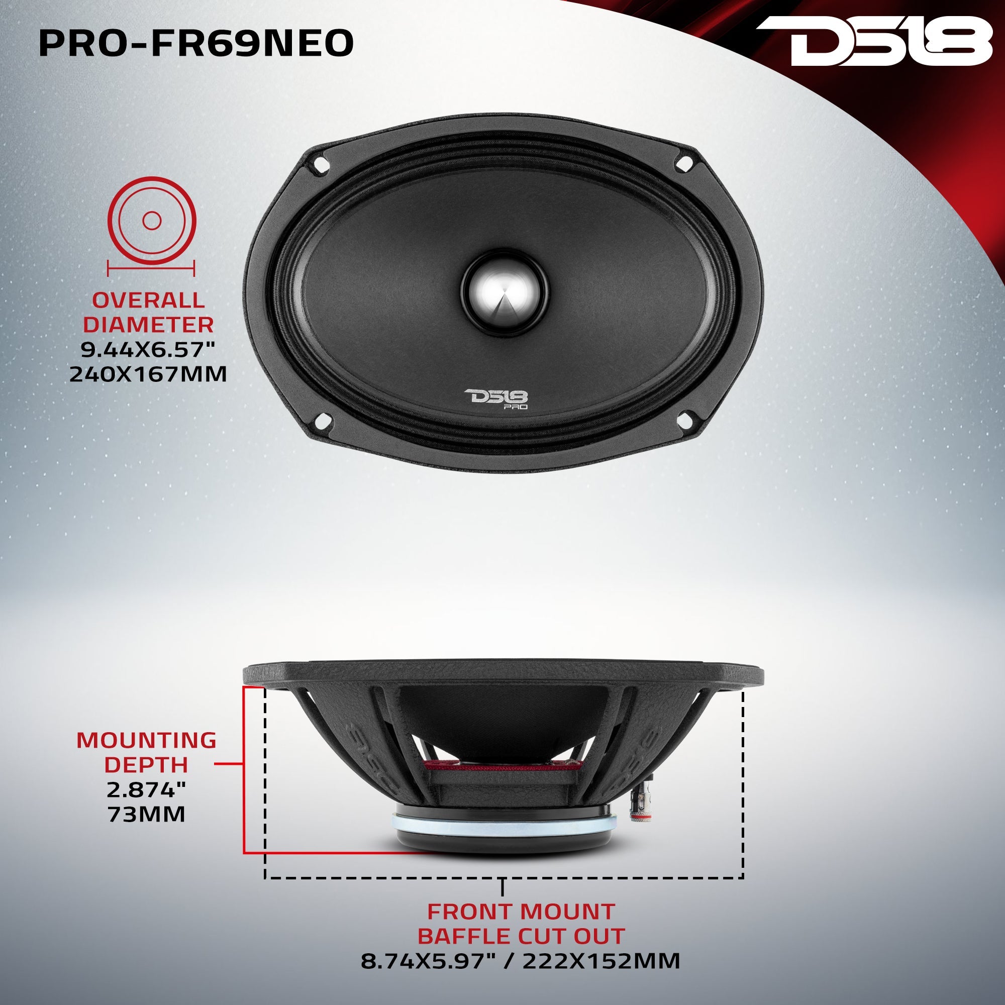 PRO 6x9" Neodymium Full-Range Bullet Loudspeaker 250 Watts Rms 4-Ohm - DS18