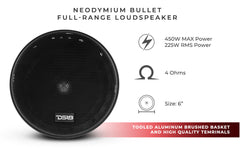 PRO 6.5" Neodymium Full-Range Bullet Loudspeaker 225 Watts Rms 4-Ohm - DS18