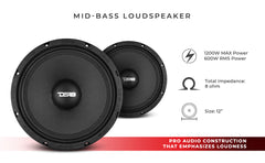 PRO-FU 12" Mid-Range Loudspeaker 600 Watts Rms 8-Ohm - DS18