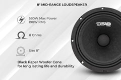 DS18 PRO-GM8 8" Mid-Range Loudspeaker 580 Watts 8-Ohm - DS18