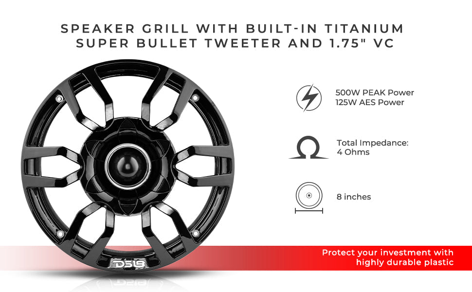 8" Speaker Grill with Built-in 1.75" Voice Coil Neodymium Bullet Tweeter 250 Watts - DS18