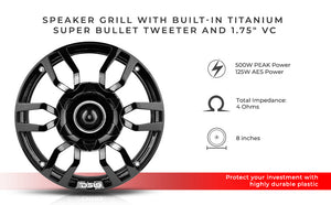 8" Speaker Grill with Built-in 1.75" Voice Coil Neodymium Bullet Tweeter 250 Watts - DS18