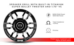 8" Speaker Grill with Built-in 1.75" Voice Coil Neodymium Bullet Tweeter 250 Watts - DS18