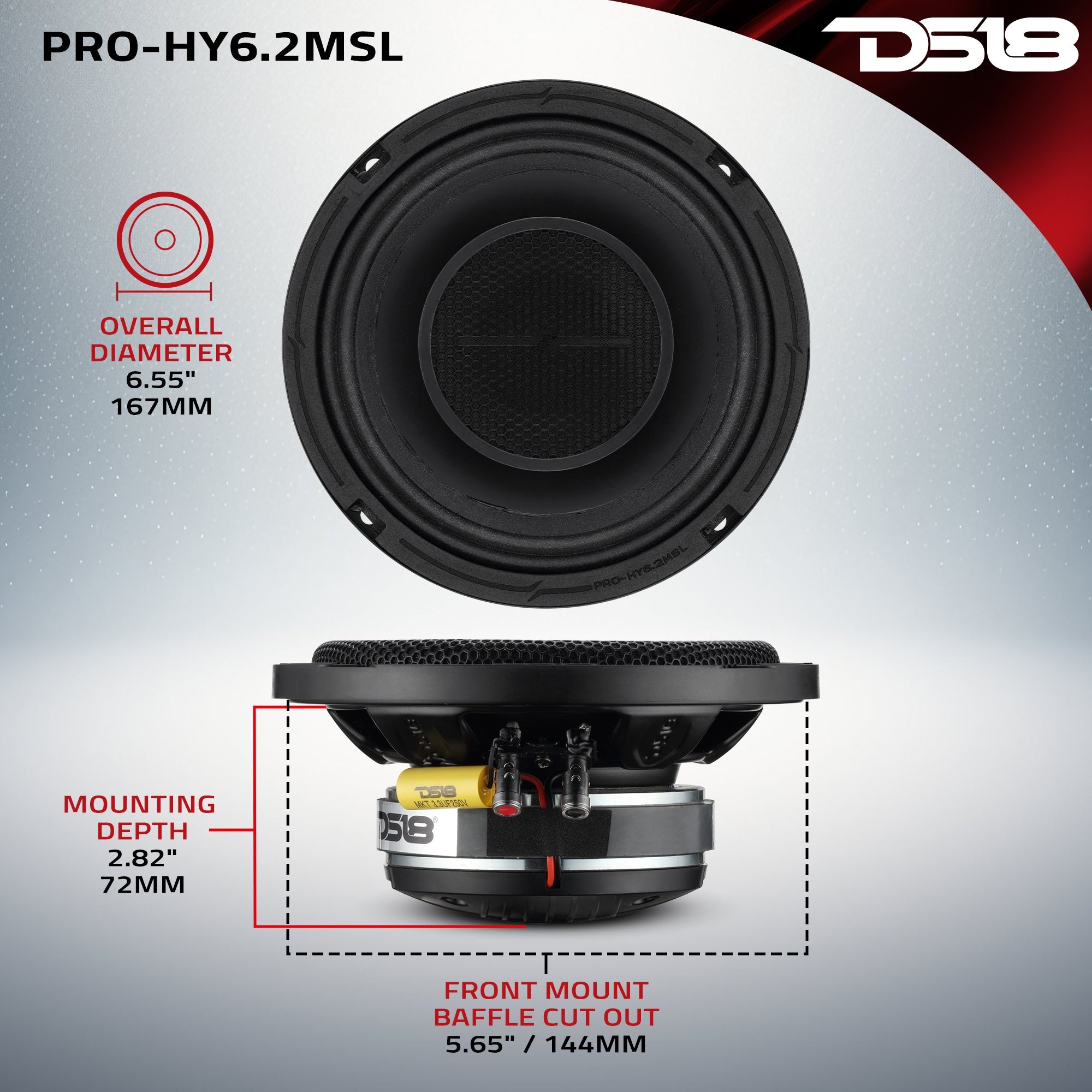 PRO 6.5" Hybrid Slim Loudspeaker with a 1" Compression Driver Horn | 150W RMS 2-Ohm - DS18