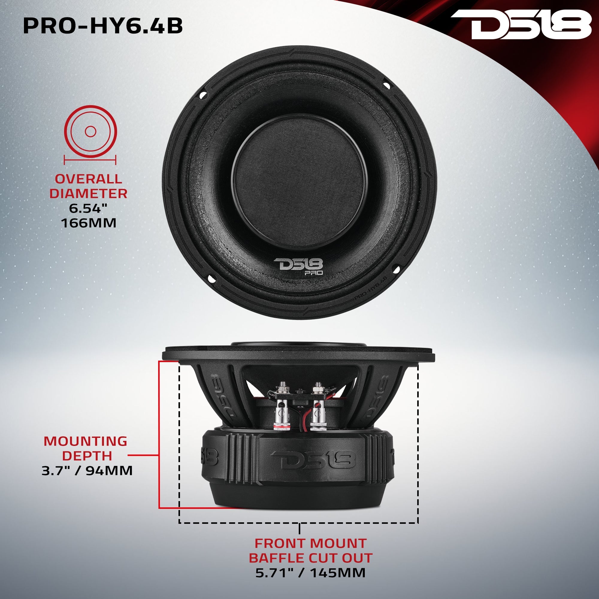 PRO 6.5" Coaxial Hybrid Mid-Range Water resistant Cone Loudspeaker with Built-in Driver 225 Watts Rms 4-Ohm - DS18