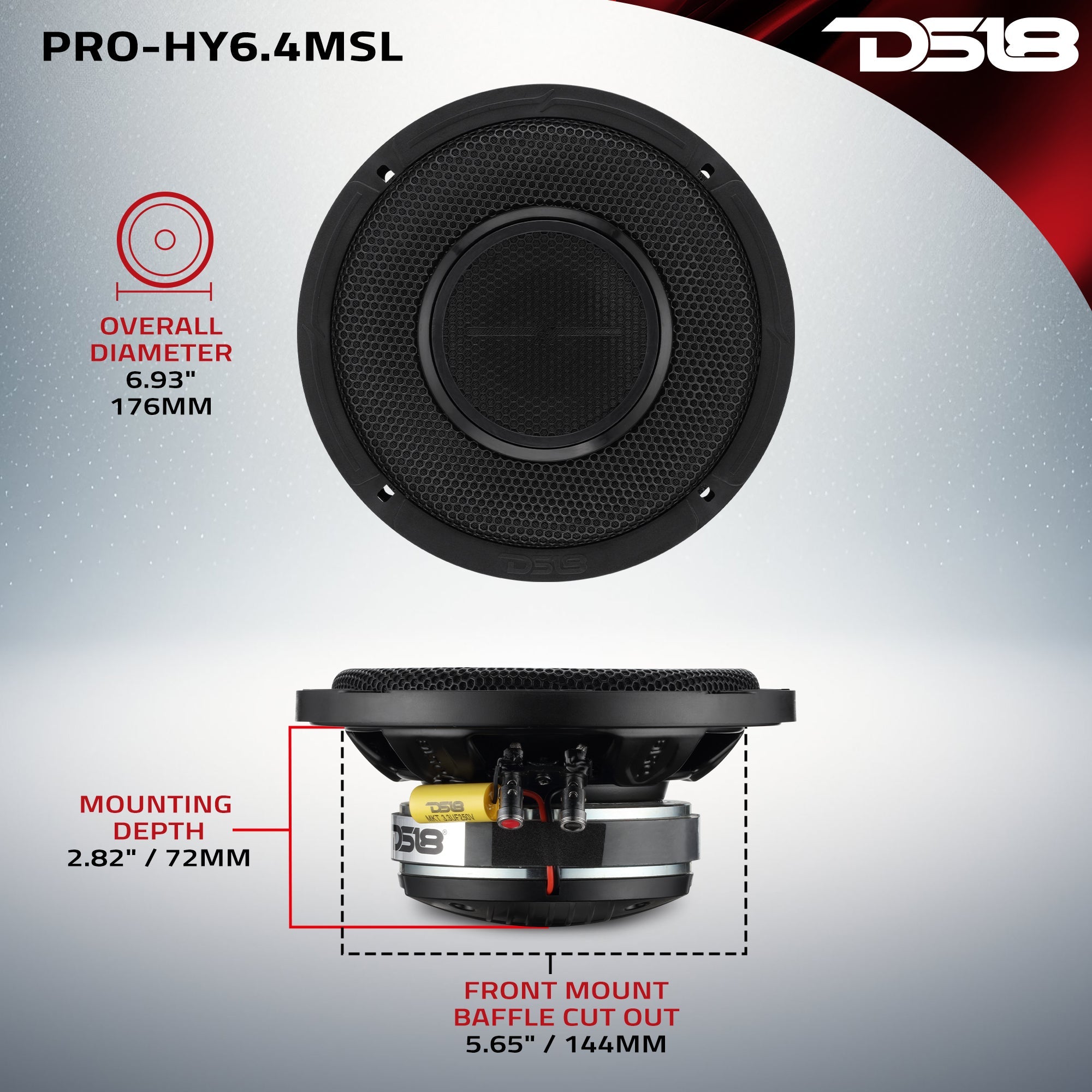 PRO 6.5" Shallow Coaxial Hybrid Mid-Range Loudspeaker with Built-in Driver | 150W RMS 4-Ohm - DS18