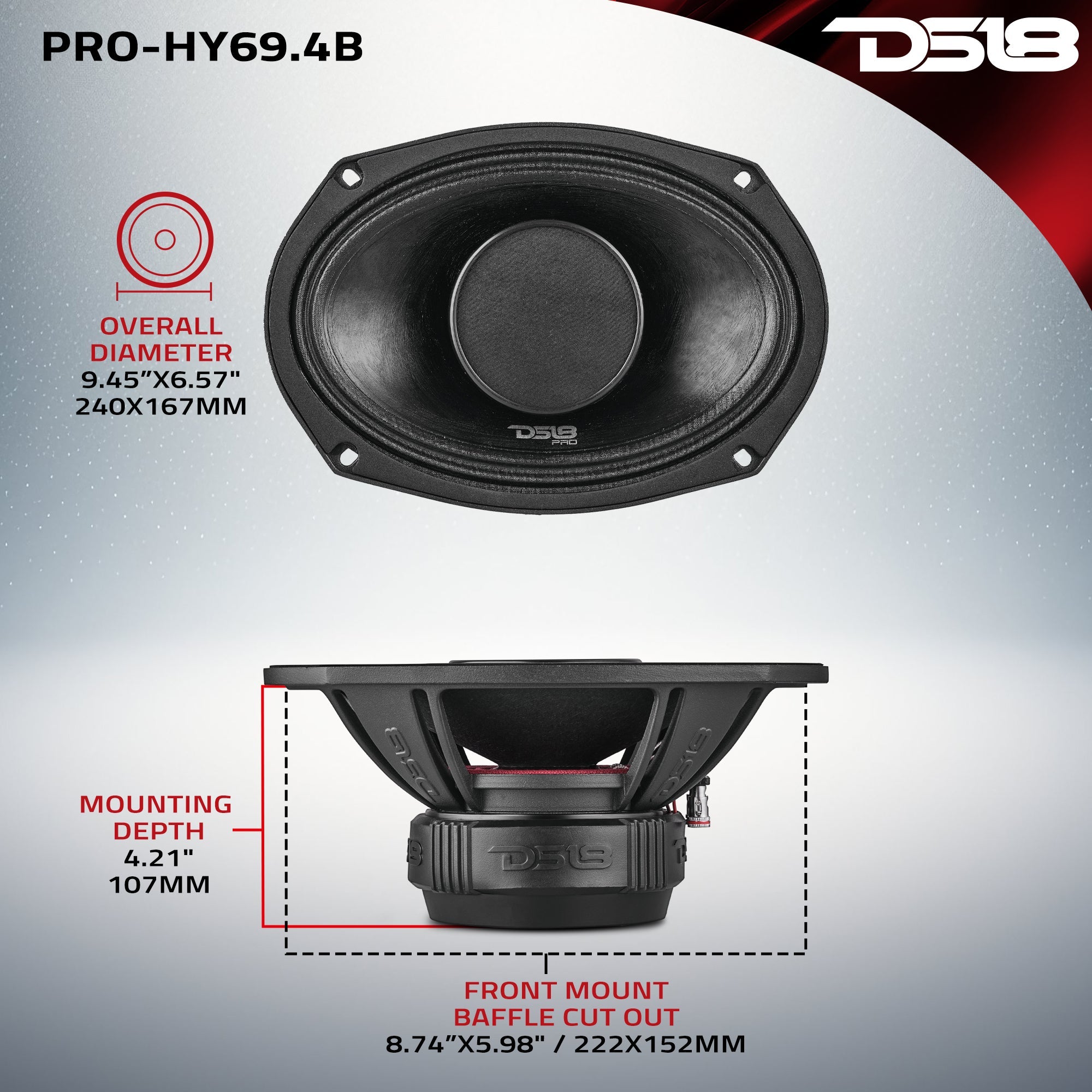 PRO 6x9" Water Resistant Hybrid Mid-Range Loudspeaker with Built-in Driver 250 Watts Rms 4-Ohm - DS18