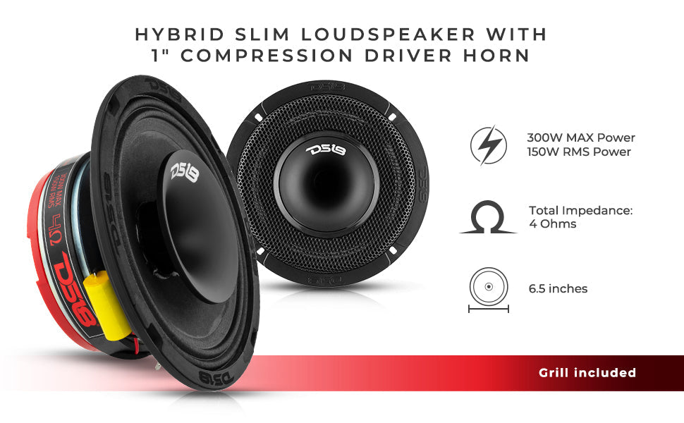 PRO 6.5" Shallow Coaxial Hybrid Mid-Range Loudspeaker with Built-in Driver | 150W RMS 8-Ohm - DS18