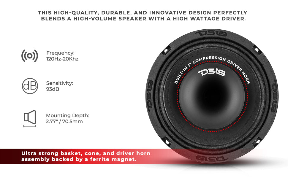 PRO 6.5" Shallow Coaxial Hybrid Mid-Range Loudspeaker with Built-in Driver | 150W RMS 8-Ohm - DS18