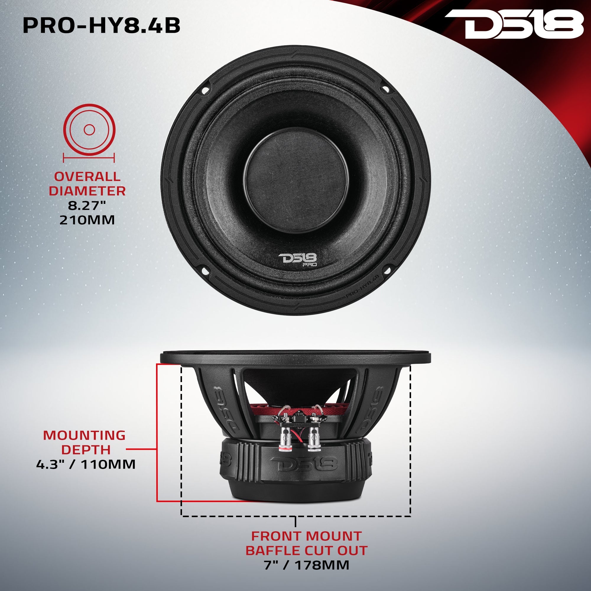 PRO 8" Coaxial Hybrid Mid-Range Water resistant Cone Loudspeaker with Built-in Driver 250 Watts Rms 4-Ohm - DS18