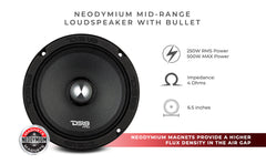 PRO 6.5" Neodymium Mid-Range Bullet Loudspeaker 250 Watts Rms 4-Ohm - DS18