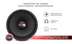PRO 6.5" Neodymium Mid-Range Loudspeaker 300 Watts Rms 4-Ohm - DS18